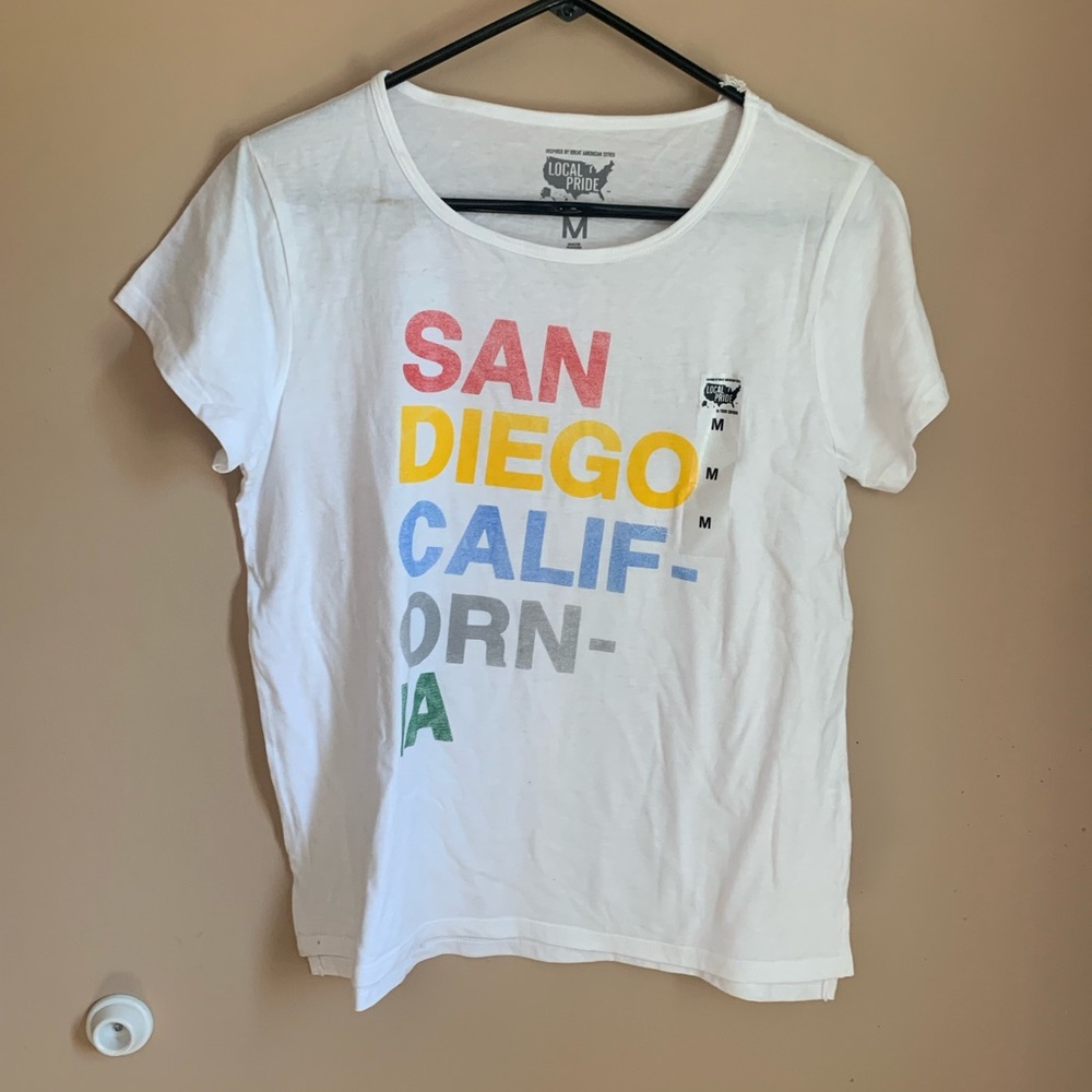 White Graphic Tee with Multicolor Print